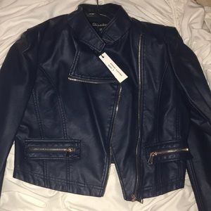 Navy blue faux leather jacket